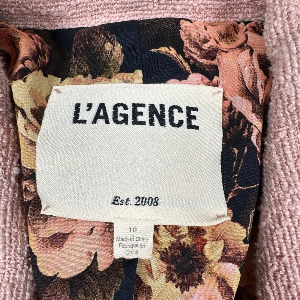 L'Agence‎ Chamberlain Single Breasted Blazer Sz 10 Tweed Boucle Office Pink - Picture 2 of 14
